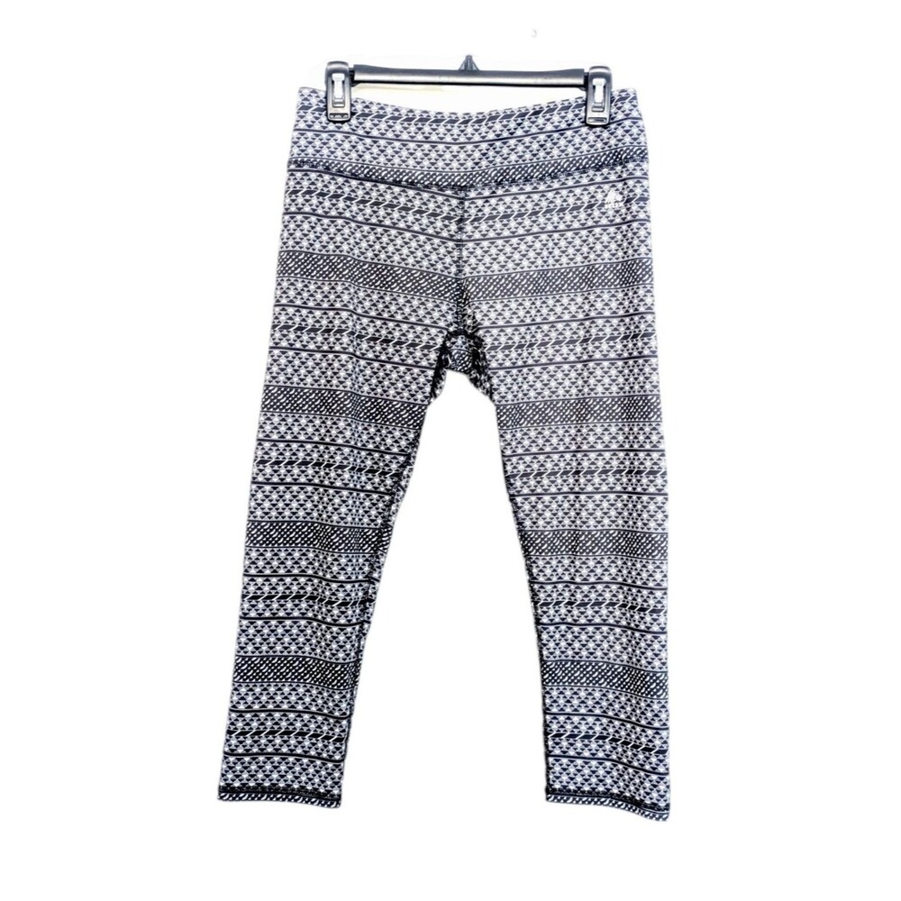 RBX Black & White Geometric Print Workout Capri Leggings - Size Large Womens